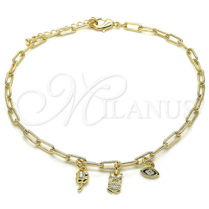 Gold Filled Anklet — Charm Anklet Owl and Paperclip Design with White — main product view — SKU 132498 | Oro Laminado tobillera — Charm Anklet Owl and Paperclip diseño with blanco — SKU 132498