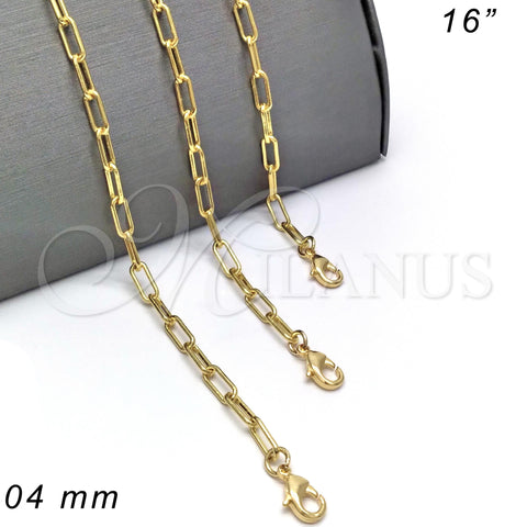 Oro Laminado Basic Necklace, Gold Filled Style Paperclip Design, Polished, Golden Finish, 03.341.0049.16 (04 MM Thickness, 16 Inches Length)