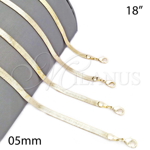 Oro Laminado Basic Necklace, Gold Filled Style Herringbone Design, Polished, Golden Finish, 04.213.0175.18 (05 MM Thickness, 18 Inches Length)