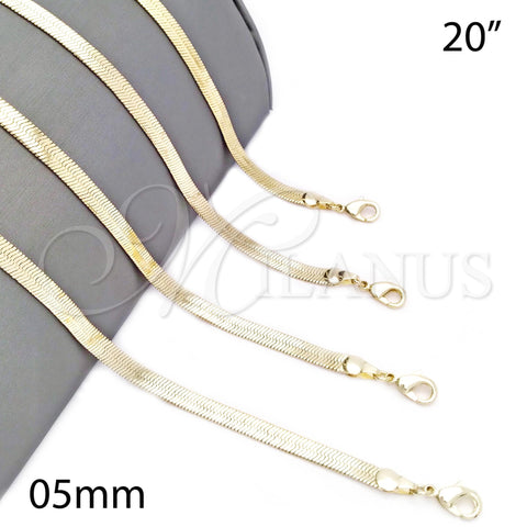 Oro Laminado Basic Necklace, Gold Filled Style Herringbone Design, Polished, Golden Finish, 04.213.0175.20 (05 MM Thickness, 20 Inches Length)