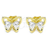 Oro Laminado Stud Earring, Gold Filled Style Butterfly and Heart Design, with White Cubic Zirconia, Polished, Golden Finish, 02.26.0283