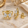 Oro Laminado Stud Earring, Gold Filled Style Butterfly and Heart Design, with White Cubic Zirconia, Polished, Golden Finish, 02.26.0283