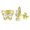 Oro Laminado Stud Earring, Gold Filled Style Butterfly and Heart Design, with White Cubic Zirconia, Polished, Golden Finish, 02.26.0283