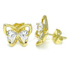 Oro Laminado Stud Earring, Gold Filled Style Butterfly and Heart Design, with White Cubic Zirconia, Polished, Golden Finish, 02.26.0283