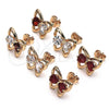 Oro Laminado Stud Earring, Gold Filled Style Butterfly and Heart Design, with White Cubic Zirconia, Polished, Golden Finish, 02.26.0283