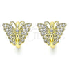 Oro Laminado Huggie Hoop, Gold Filled Style Butterfly Design, with White Micro Pave, Polished, Golden Finish, 02.26.0286.12