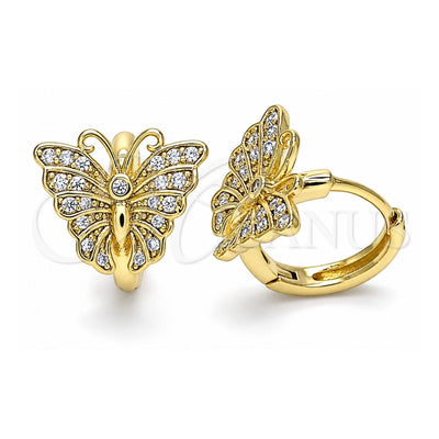 Oro Laminado Huggie Hoop, Gold Filled Style Butterfly Design, with White Micro Pave, Polished, Golden Finish, 02.26.0286.12