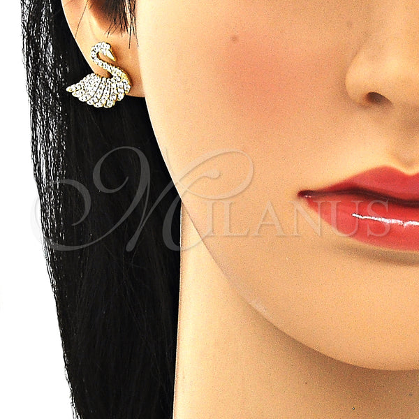 Gold Filled Ring — Stud Earring Swan Design with White Micro Pave — alternate product view — SKU 132534 | Oro Laminado anillo — Stud Earring Swan diseño with blanco Micro Pave — SKU 132534