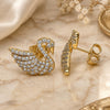 Oro Laminado Stud Earring, Gold Filled Style Swan Design, with White Micro Pave, Polished, Golden Finish, 02.26.0290