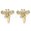 Oro Laminado Huggie Hoop, Gold Filled Style Butterfly Design, with White Cubic Zirconia, Polished, Golden Finish, 02.26.0292.15