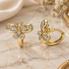 Oro Laminado Huggie Hoop, Gold Filled Style Butterfly Design, with White Cubic Zirconia, Polished, Golden Finish, 02.26.0292.15