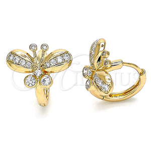 Gold Filled Hoop Earrings — Huggie Hoop Butterfly Design with White Cubic Zirconia — main product view — SKU 132536 | Oro Laminado aretes de aro — Huggie Hoop Butterfly diseño with blanco Cubic Zirconia — SKU 132536