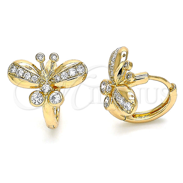 Gold Filled Hoop Earrings — Huggie Hoop Butterfly Design with White Cubic Zirconia — main product view — SKU 132536 | Oro Laminado aretes de aro — Huggie Hoop Butterfly diseño with blanco Cubic Zirconia — SKU 132536
