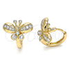 Oro Laminado Huggie Hoop, Gold Filled Style Butterfly Design, with White Cubic Zirconia, Polished, Golden Finish, 02.26.0292.15