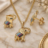 Oro Laminado Earring and Pendant Adult Set, Gold Filled Style Elephant Design, with Multicolor Micro Pave, Polished, Golden Finish, 10.26.0021.1