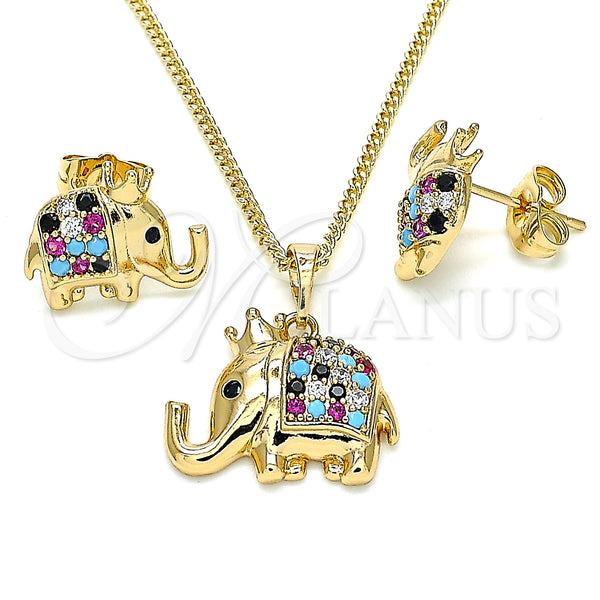 Gold Filled Ring — Earring and Pendant Adult Set Elephant and Crown — main product view — SKU 132539 | Oro Laminado anillo — Earring and Pendant Adult Set Elephant and Crown — SKU 132539