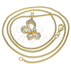 Oro Laminado Pendant Necklace, Gold Filled Style Butterfly Design, with White Micro Pave, Polished, Golden Finish, 04.26.0052.18 (02 MM Thickness, 18 Inches Length)