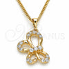 Oro Laminado Pendant Necklace, Gold Filled Style Butterfly Design, with White Micro Pave, Polished, Golden Finish, 04.26.0052.18 (02 MM Thickness, 18 Inches Length)