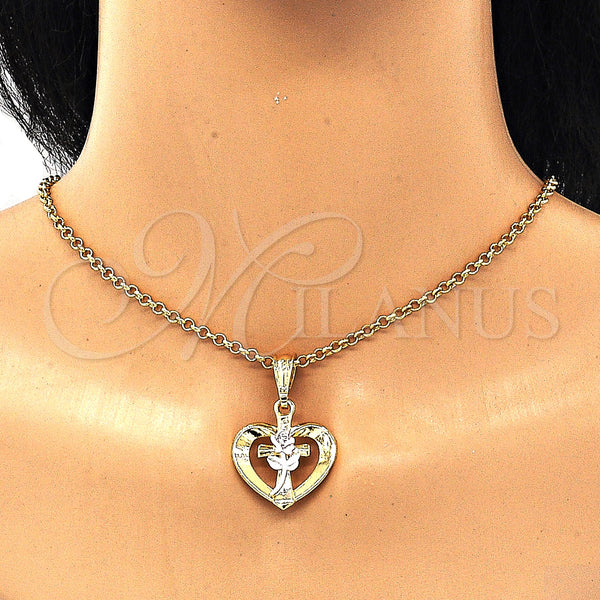 Gold Filled Pendant — Fancy Pendant Heart and Flower Design Polished Tricolor — alternate product view — SKU 132559 | Oro Laminado dije — elegante Pendant corazón and flor diseño pulido Tricolor — SKU 132559