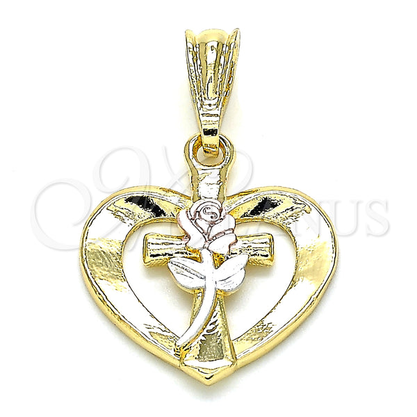 Gold Filled Pendant — Fancy Pendant Heart and Flower Design Polished Tricolor — main product view — SKU 132559 | Oro Laminado dije — elegante Pendant corazón and flor diseño pulido Tricolor — SKU 132559
