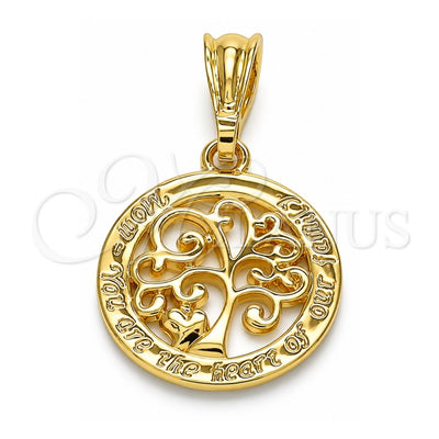 Oro Laminado Fancy Pendant, Gold Filled Style Tree and Heart Design, Polished, Golden Finish, 05.351.0078