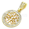 Oro Laminado Fancy Pendant, Gold Filled Style Tree and Heart Design, Polished, Tricolor, 05.351.0078.1
