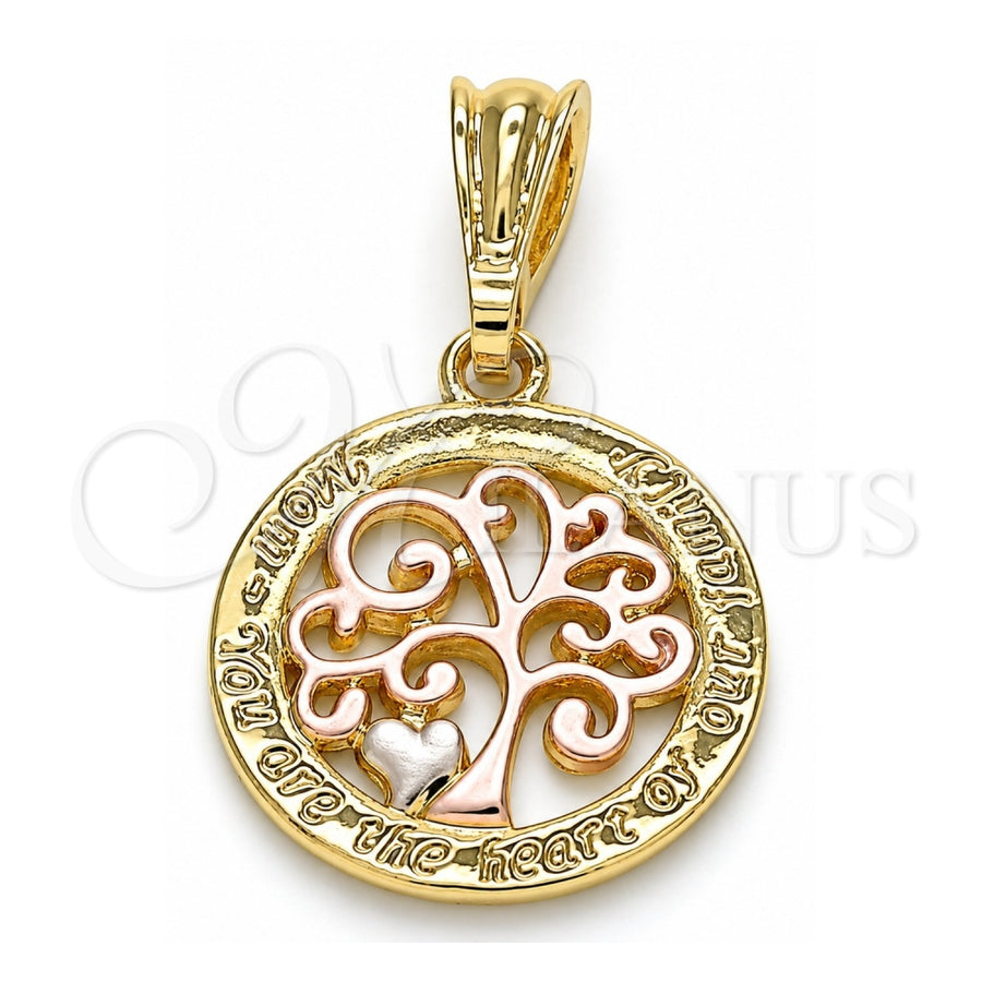 Oro Laminado Fancy Pendant, Gold Filled Style Tree and Heart Design, Polished, Tricolor, 05.351.0078.1