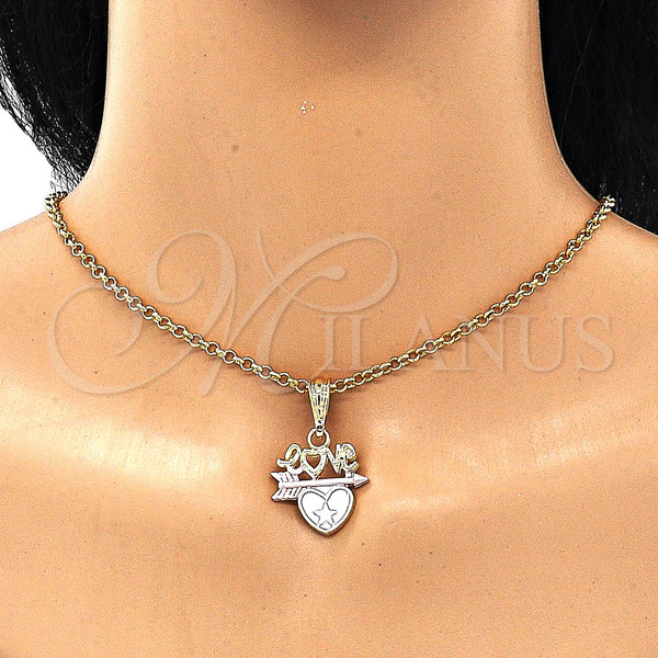 Gold Filled Pendant — Fancy Pendant Love and Heart Design Polished Tricolor — alternate product view — SKU 132563 | Oro Laminado dije — elegante Pendant Love and corazón diseño pulido Tricolor — SKU 132563
