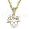 Oro Laminado Fancy Pendant, Gold Filled Style Love and Heart Design, Polished, Tricolor, 05.351.0080