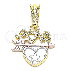 Gold Filled Pendant — Fancy Pendant Love and Heart Design Polished Tricolor — main product view — SKU 132563 | Oro Laminado dije — elegante Pendant Love and corazón diseño pulido Tricolor — SKU 132563
