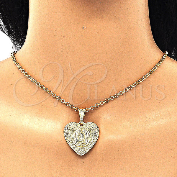 Gold Filled Pendant — Fancy Pendant Heart and Guadalupe Design Diamond Cutting — alternate product view — SKU 132564 | Oro Laminado dije — elegante Pendant corazón and Guadalupe diseño Diamond Cutting — SKU 132564