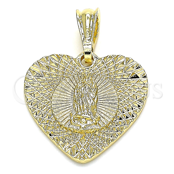Gold Filled Pendant — Fancy Pendant Heart and Guadalupe Design Diamond Cutting — main product view — SKU 132564 | Oro Laminado dije — elegante Pendant corazón and Guadalupe diseño Diamond Cutting — SKU 132564