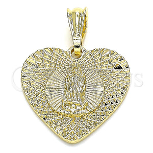 Gold Filled Pendant — Fancy Pendant Heart and Guadalupe Design Diamond Cutting — main product view — SKU 132564 | Oro Laminado dije — elegante Pendant corazón and Guadalupe diseño Diamond Cutting — SKU 132564