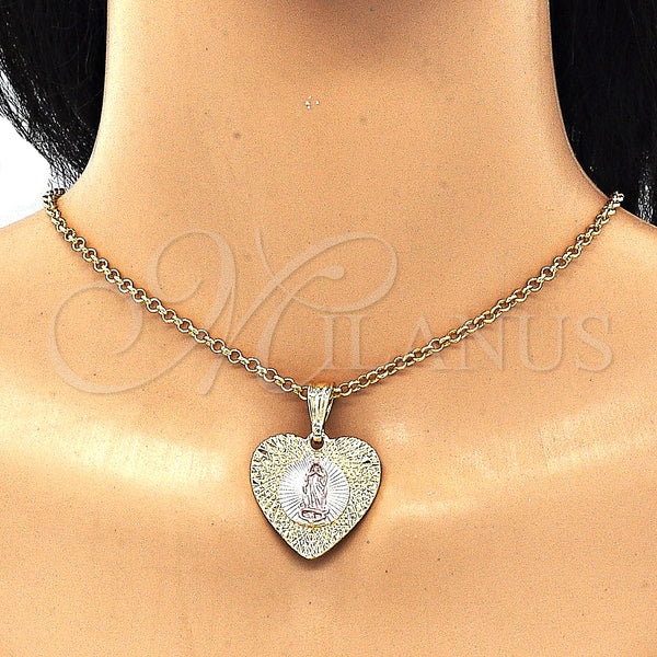 Gold Filled Pendant — Fancy Pendant Guadalupe and Heart Design Diamond Cutting — alternate product view — SKU 132565 | Oro Laminado dije — elegante Pendant Guadalupe and corazón diseño Diamond Cutting — SKU 132565