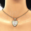 Oro Laminado Fancy Pendant, Gold Filled Style Guadalupe and Heart Design, Diamond Cutting Finish, Tricolor, 05.351.0081.1