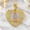 Oro Laminado Fancy Pendant, Gold Filled Style Guadalupe and Heart Design, Diamond Cutting Finish, Tricolor, 05.351.0081.1