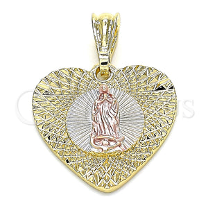 Gold Filled Pendant — Fancy Pendant Guadalupe and Heart Design Diamond Cutting — main product view — SKU 132565 | Oro Laminado dije — elegante Pendant Guadalupe and corazón diseño Diamond Cutting — SKU 132565