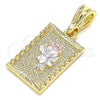 Oro Laminado Fancy Pendant, Gold Filled Style Flower Design, Polished, Tricolor, 05.351.0082