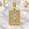 Oro Laminado Fancy Pendant, Gold Filled Style Flower Design, Polished, Tricolor, 05.351.0082