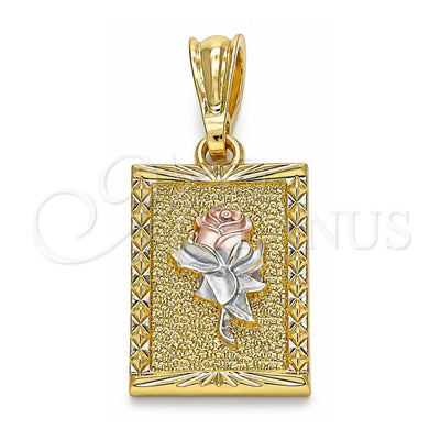Oro Laminado Fancy Pendant, Gold Filled Style Flower Design, Polished, Tricolor, 05.351.0082
