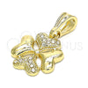 Oro Laminado Fancy Pendant, Gold Filled Style Heart Design, with White Crystal, Polished, Golden Finish, 05.351.0085