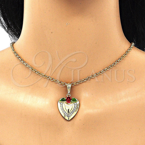 Gold Filled Pendant — Fancy Pendant Heart and Flower Design with White — alternate product view — SKU 132572 | Oro Laminado dije — elegante Pendant corazón and flor diseño with blanco — SKU 132572
