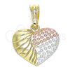 Oro Laminado Fancy Pendant, Gold Filled Style Heart Design, Polished, Tricolor, 05.351.0087