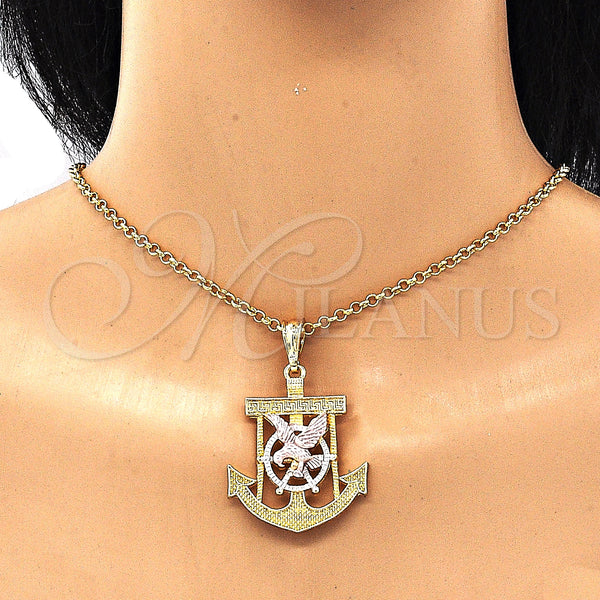 Gold Filled Pendant — Fancy Pendant Eagle and Anchor Design Polished Tricolor — alternate product view — SKU 132576 | Oro Laminado dije — elegante Pendant Eagle and Anchor diseño pulido Tricolor — SKU 132576