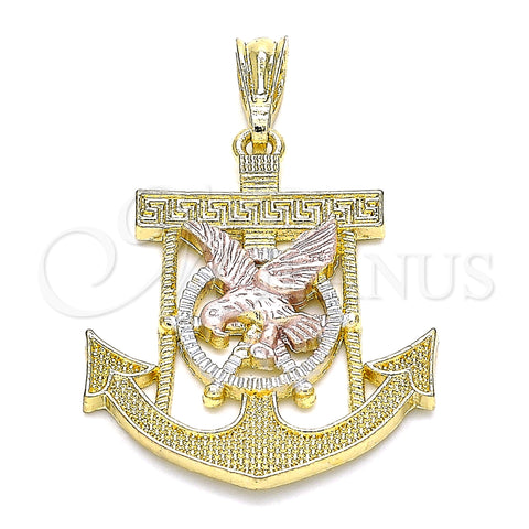 Oro Laminado Fancy Pendant, Gold Filled Style Eagle and Anchor Design, Polished, Tricolor, 05.351.0071.1