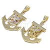 Oro Laminado Fancy Pendant, Gold Filled Style Eagle and Anchor Design, Polished, Tricolor, 05.351.0071.1