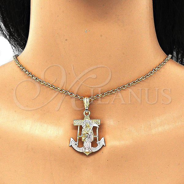 Gold Filled Pendant — Fancy Pendant Anchor and Santa Muerte Design Polished — alternate product view — SKU 132579 | Oro Laminado dije — elegante Pendant Anchor and Santa Muerte diseño pulido — SKU 132579