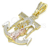 Oro Laminado Fancy Pendant, Gold Filled Style Anchor and Santa Muerte Design, Polished, Tricolor, 05.351.0070.1