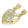 Oro Laminado Fancy Pendant, Gold Filled Style Heart and Flower Design, Polished, Golden Finish, 05.351.0091