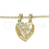 Oro Laminado Fancy Pendant, Gold Filled Style Heart and Flower Design, Polished, Golden Finish, 05.351.0091